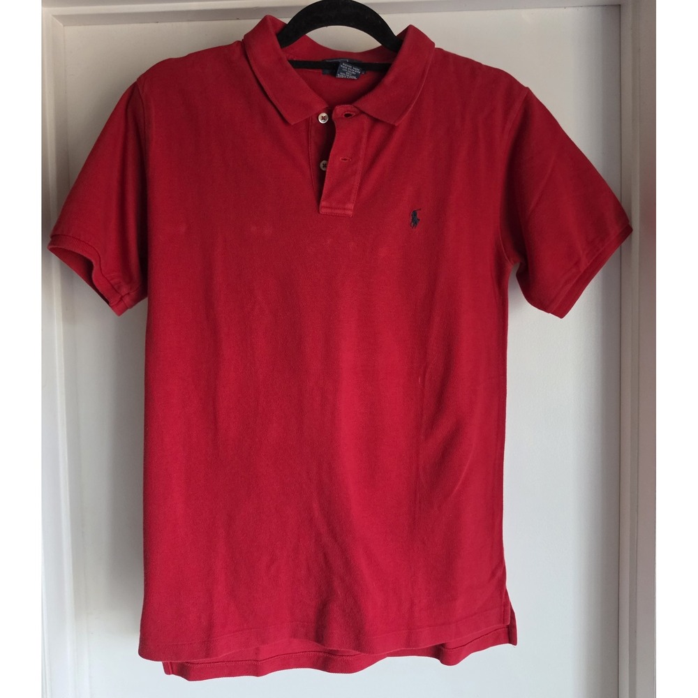 Polo Ralph Lauren Boys L 14-16 Red Cotton Shirt Short Sleeve Classic
